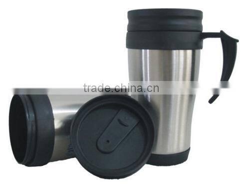 Double wall stainless steel inner ,plastic outer travel mug