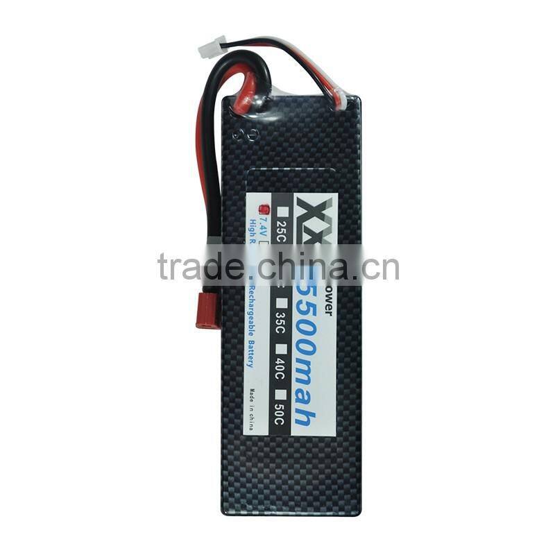 High powe hard case lipo battery 5500mah 7.4v with Universal Plug System