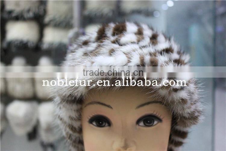 high quality fancy mink fur and fox fur ball/pretty knitted headwear with pompom