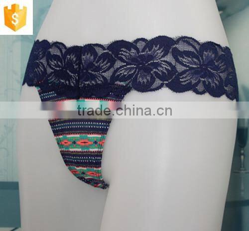 Women Sexy Underwear, Microfiber Printed and Lace Thong, Women Panties