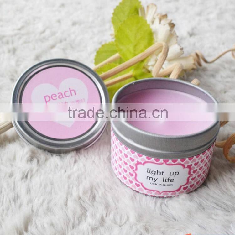 Aroma travel tin candle with custom sticker in metal lid