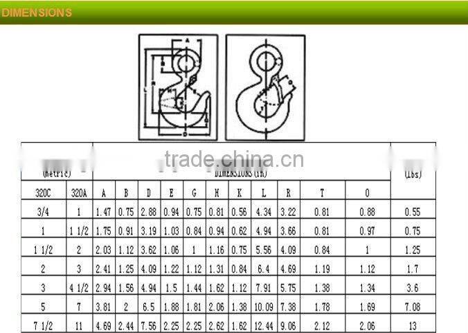 high quality us type 320a alloy steel eye cargo hook