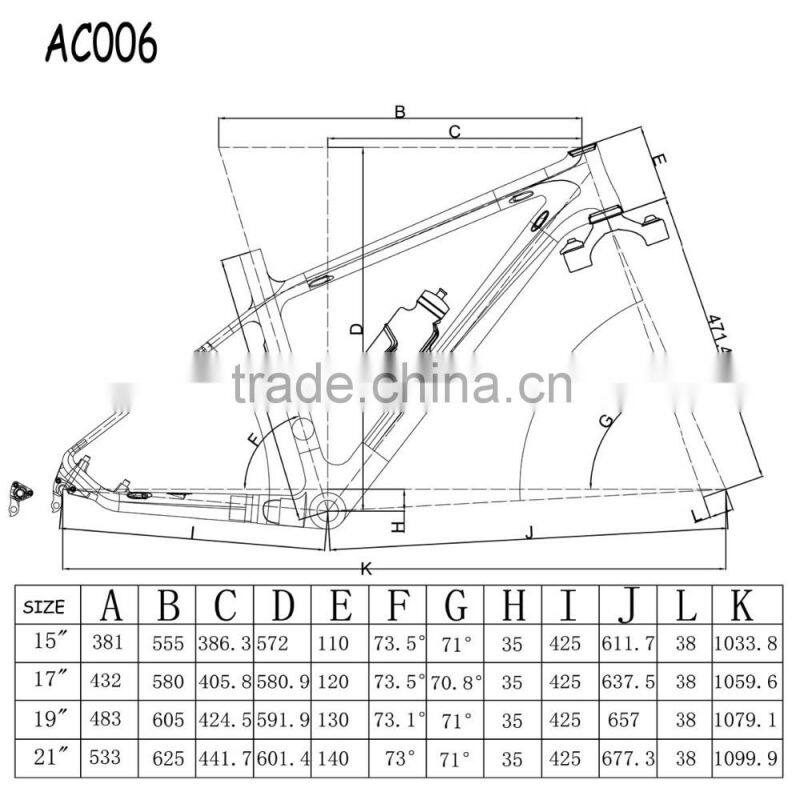 2016 Durable 26er MTB carbon frame 3K/UD finish hard tail 26 mountain bike frame