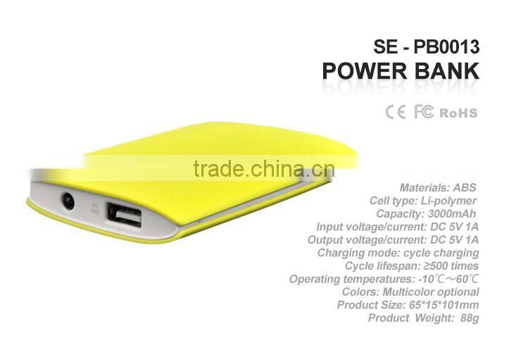 Pocket Power Bank with 3000mAh capacity LED light and 4 indicator lights to fast charging