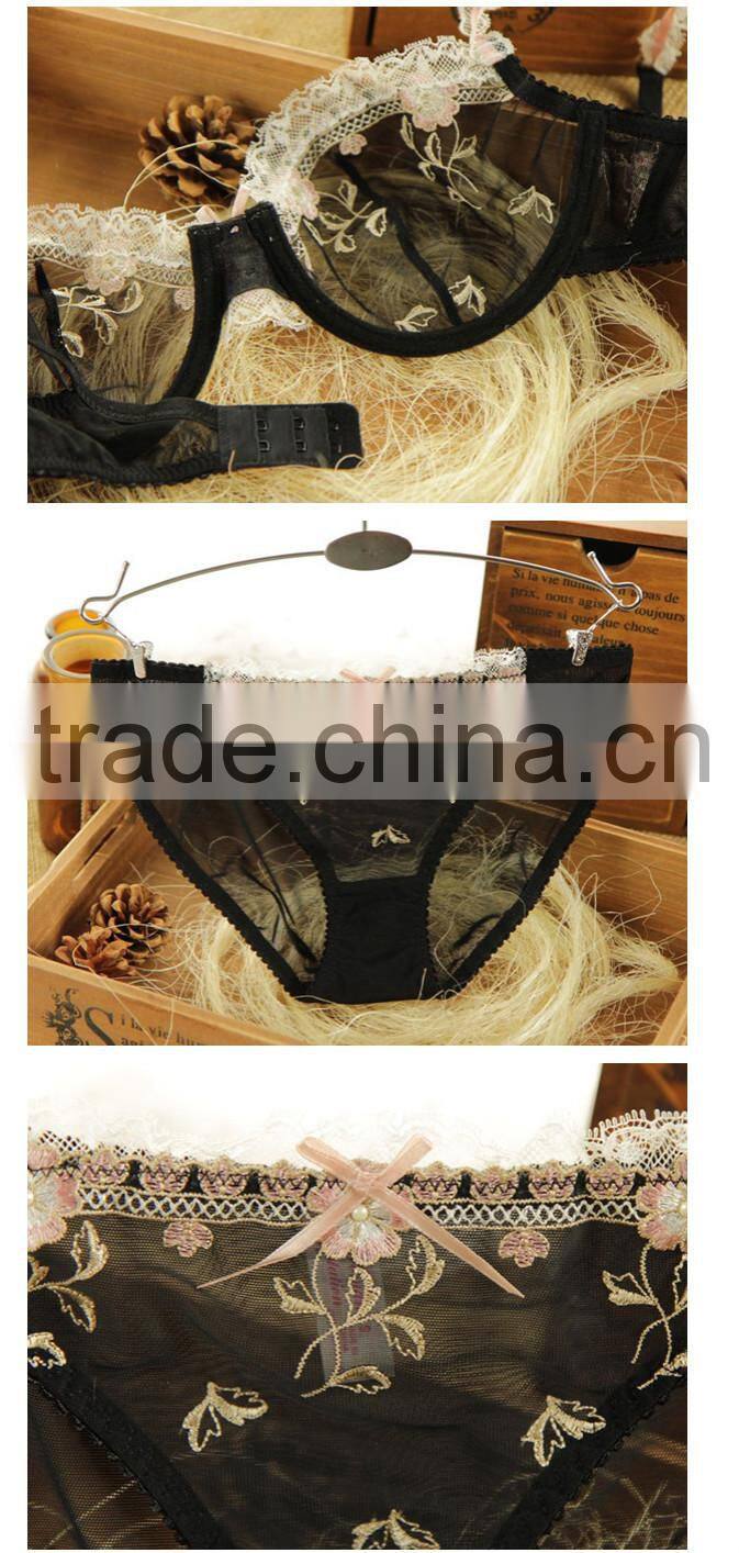 Black Flower Embroidery Transparent Sexy Bra