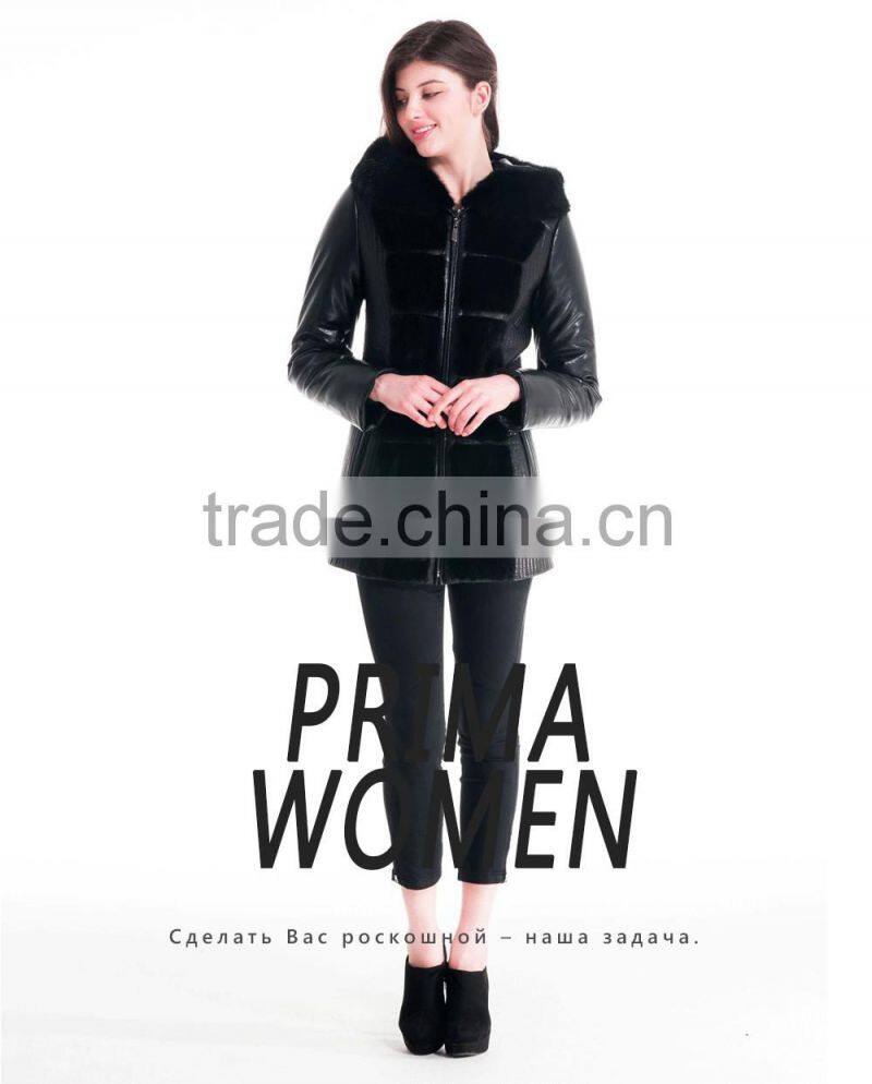 New Design Winter Women Medium Length Slim Fit Coat With Mink Hat Overcoat