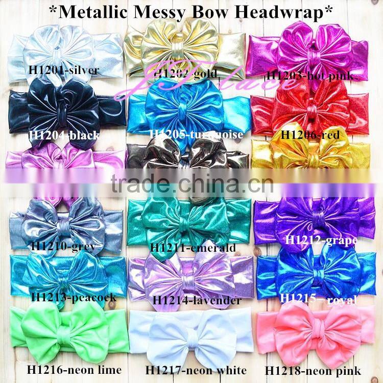 Cotton fabric golden polka-dots bow headbands - foil gold wide elastic knitted headwraps