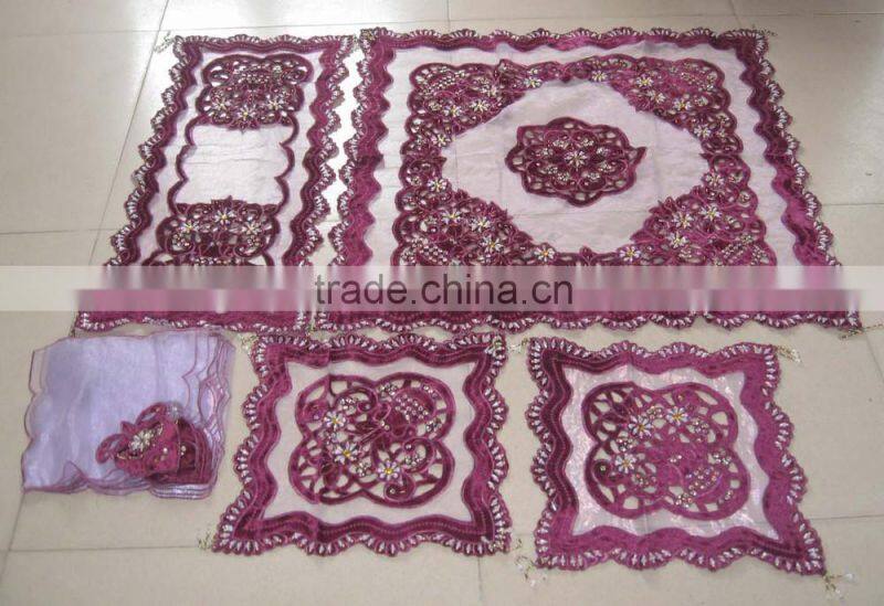 Beaded organza tablecloth16pcs set with deifferent colors