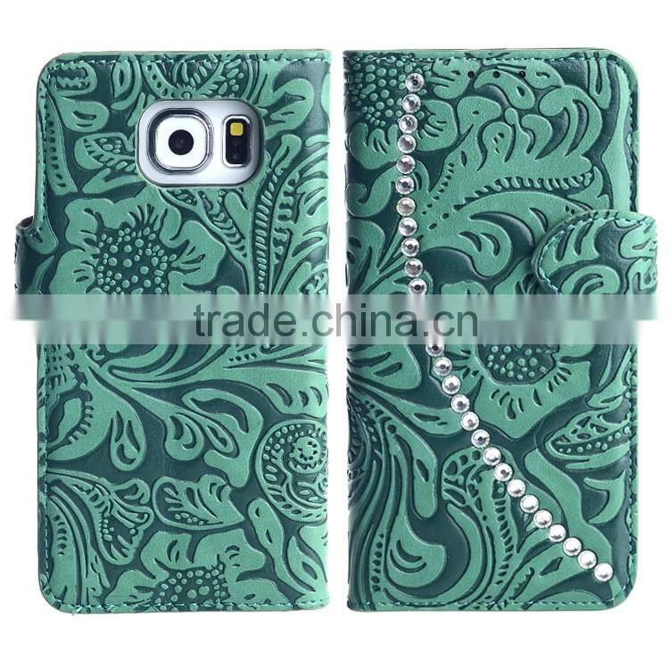 Excellent Factory Diamond Splicing Smartphone Case for Samsung galaxy S7 with Three Card Slot