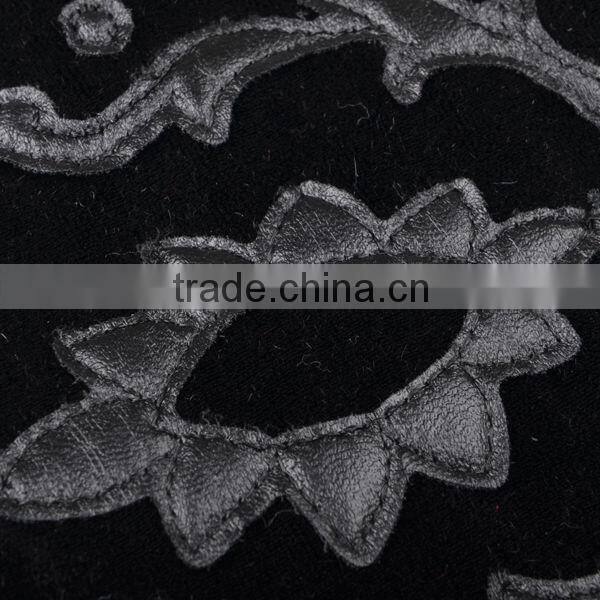 Lint bottom retro flower PU leather laser embroidery design lace fabric for dinner dress