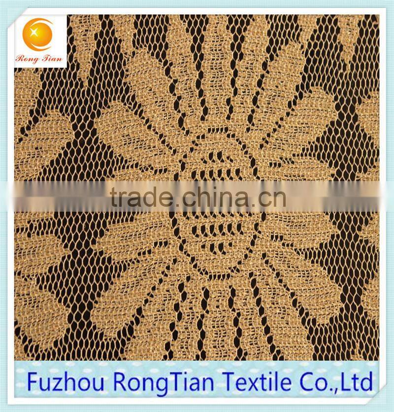 Royal yellow nylon knitted gole lines sunflower net lace fabric for dress