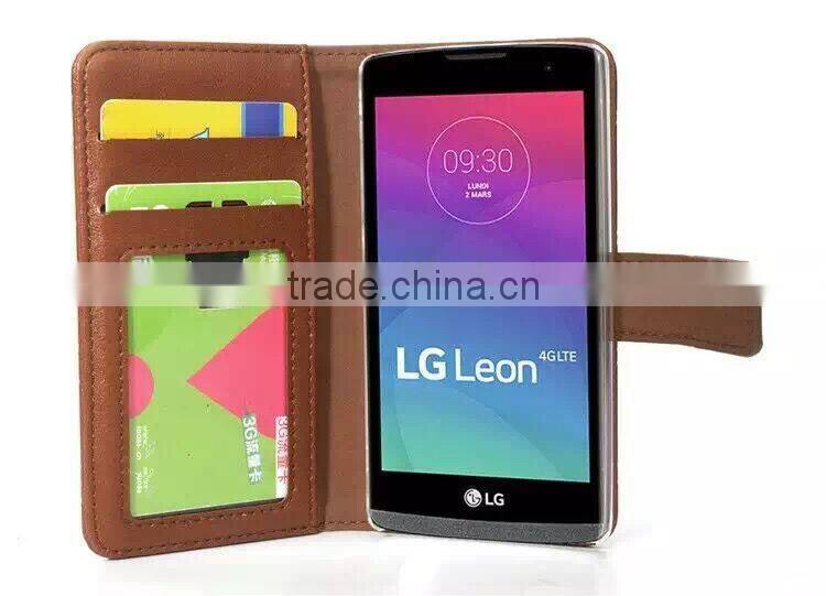 2015 book style business type stand pattern flip leather case for LG Leon with card slot