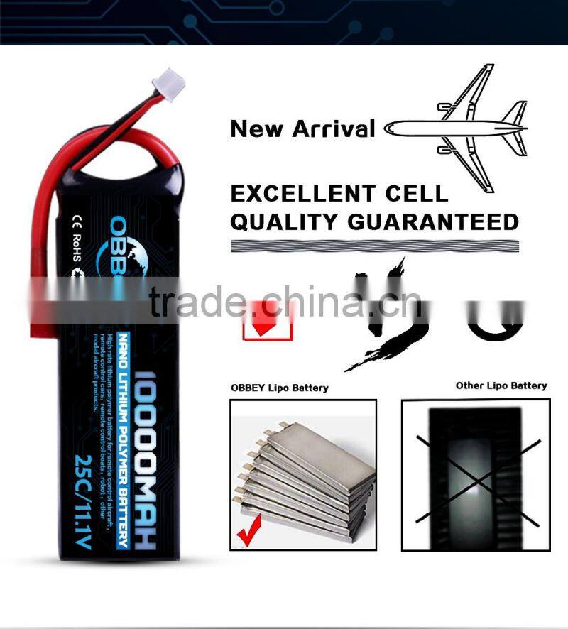 High density China 11.1V 10000mAh lithium polymer battery rechargeable battery for RC