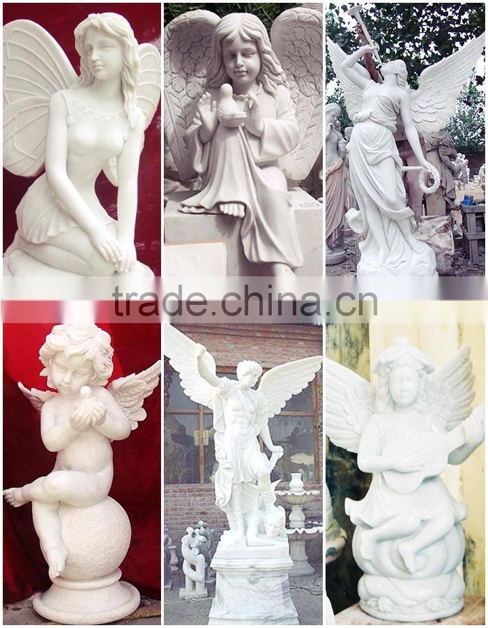 Life Size Angel Statue Marble Stone Hand Sculpture Carving For Church