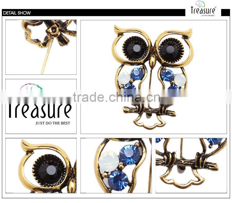 Brand Treasure owl brooch yiwu latest design personality diamond owl brooch