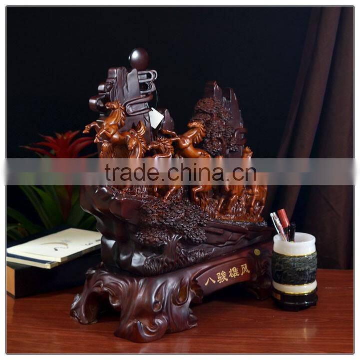 Wooden color resin luckly horse statue,Fengshui Horse decoration