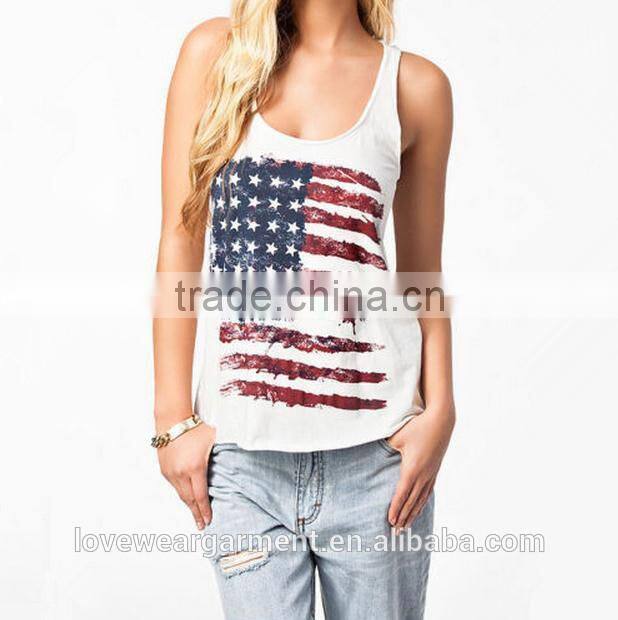 New Fashion custom pattern US flag womens tank top wholesale