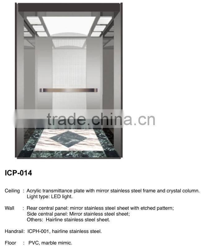 Passenger elevator with stainless steel mirror and led light