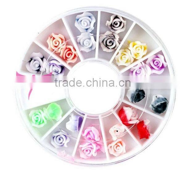New arrival 12 colors round 3D nail decoration with glitter powder