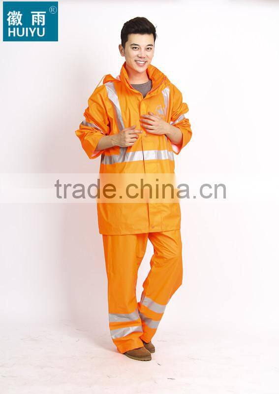 en471popular raincoat with reflective strips factory eflective traffic fluoescent unisex raincoat emergency raincoat with lining