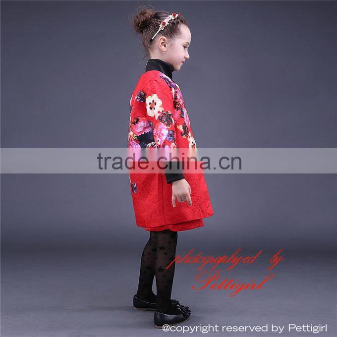 Chinese Style Girls Autumn 2 Piece Clothes Set Button Front Trench and Floral Dress For Kids Holidays Wear CS81009-4