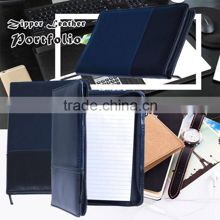 A4 leather Customized Cheap portfolio file folder with Zipper