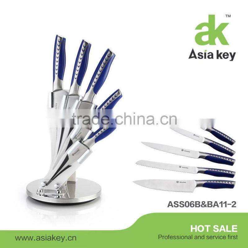 New arrival kitchen knife set,green ABS handle,acrylic block