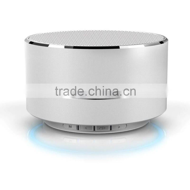 2016 New products A10 Promotional Portable Wireless Aluminum Mini Round Led Light Bluetooth Speaker Music Player