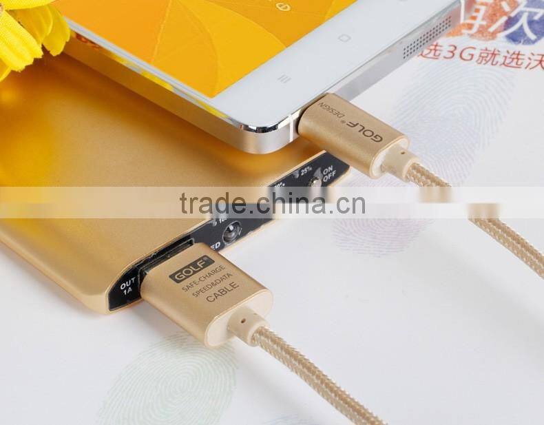 Original GOLF 25cm/100cm/150cm/200cm/300cm Micro USB Metal Braided Data Charger Cable 2.1A Output For Xiaomi Huawei HTC Samsung
