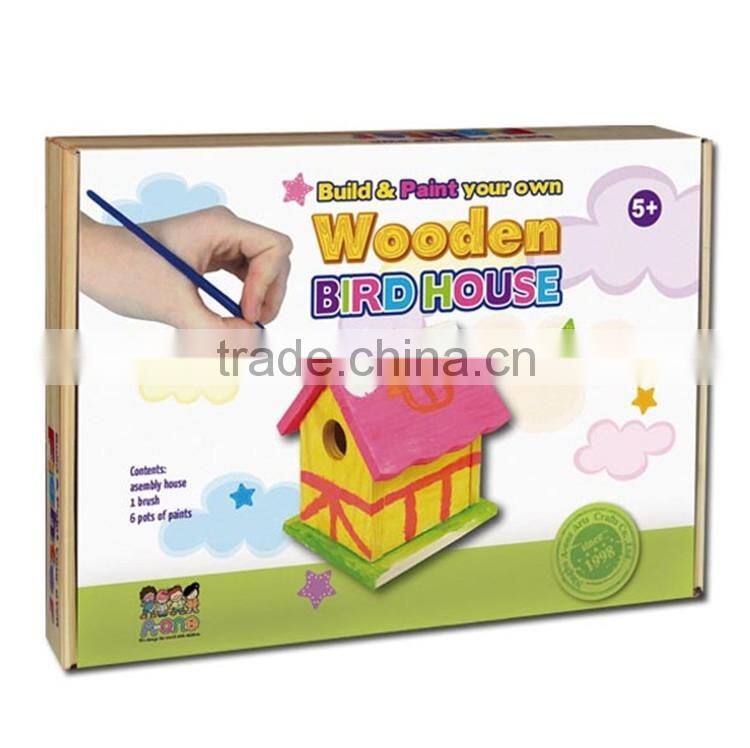 Building painting wooden birdhouse DIY wooden toy for kids