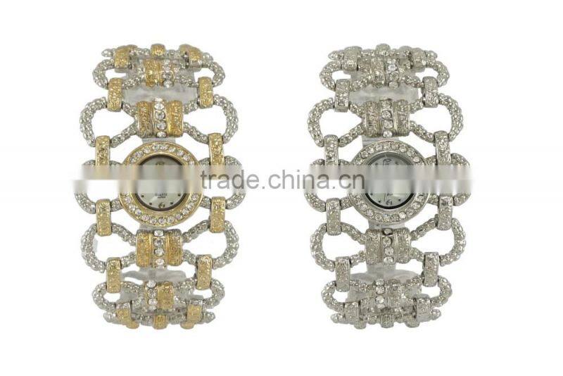 New model unique fashion ladies dress wide band alloy quartz with japan quartz watch