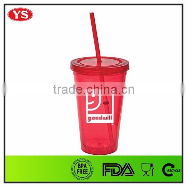 16oz double wall promotional acrylic tumblers with straw