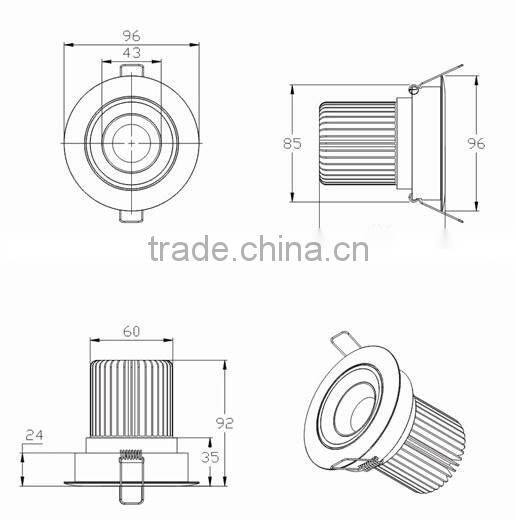 Fire rated Sharp COB Down light, 15W (SAA, CE, RoHS, GS,CB approved)