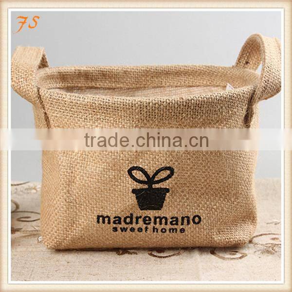Small jute fabric storage basket