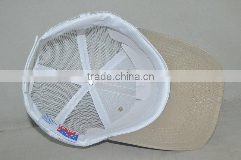 Guangzhou hat factory professional custom 100% polyester fiber khaki/white cap