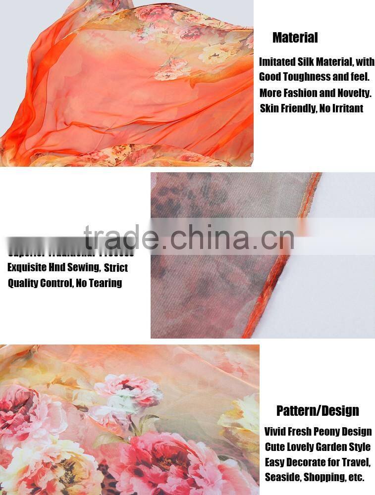 Good Quality Imitated Silk Fabric Women Ladies Scarf Shawls Wraps Poncho for Decoration Seaside