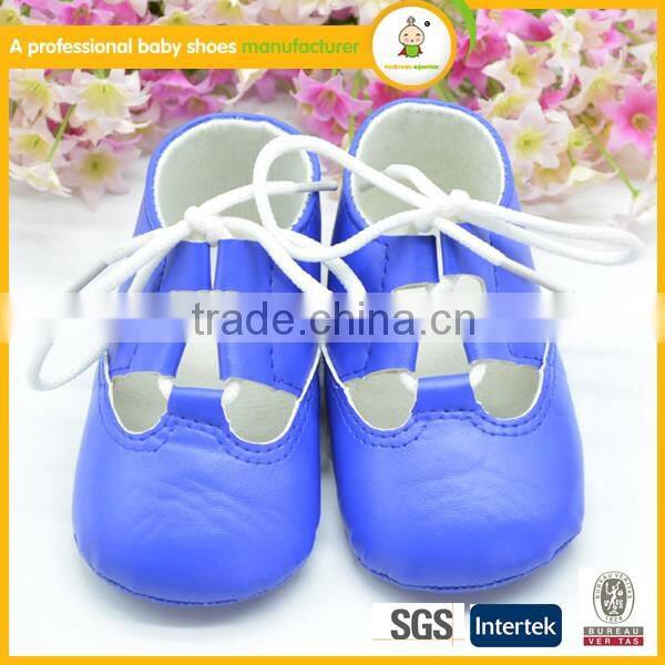 New fashion design puy leather baby summer lace up shoes