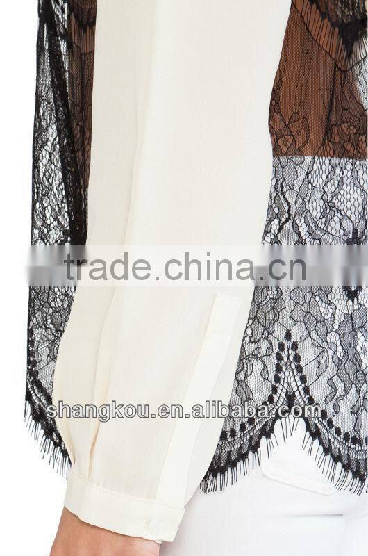 2016 New Arrival Contrast Color Patchwork High Quality Satin Pajamas Blouses women