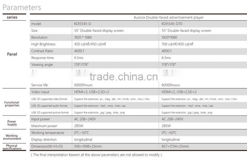 New marketing advertising standing display for bank lcd double side touch screen popular