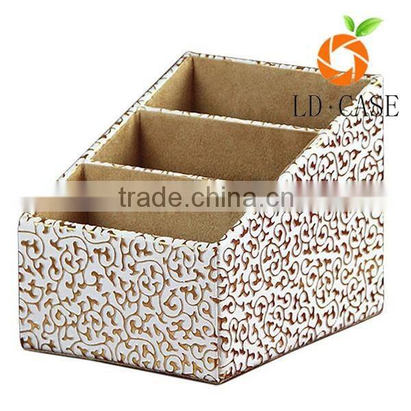 wholesale good price Handmade white print faux leather desk organizer