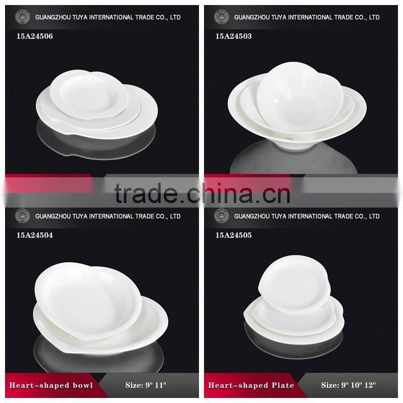 China restaurant supply wedding individualizing white heart shape soup plate, deep dish, deep bowl
