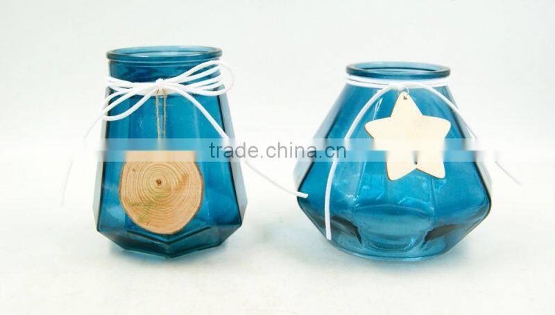 16CH046B recycled Diamond tall shape glass candle holder