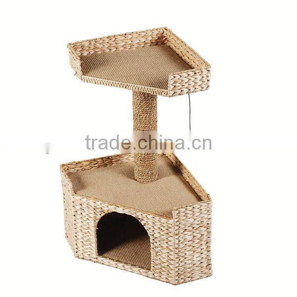 S&D handmade durable Water Hyacinth multifunction cat house with Climb and Scratch cat toy