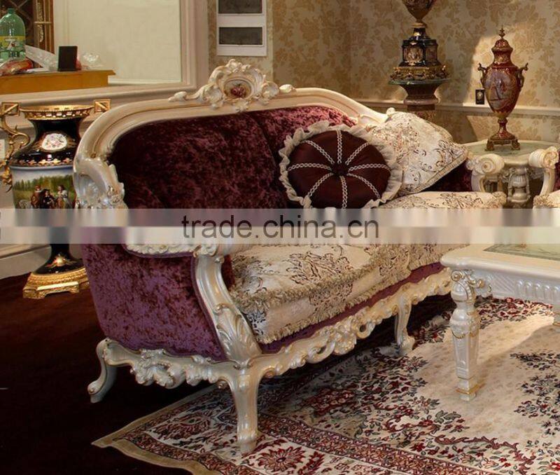 Luxury French Elegant Purple Fabric Living Room Sofa Set/ Royal High-qual Hand Carved Wooden Sofa/European Living Room Furniture