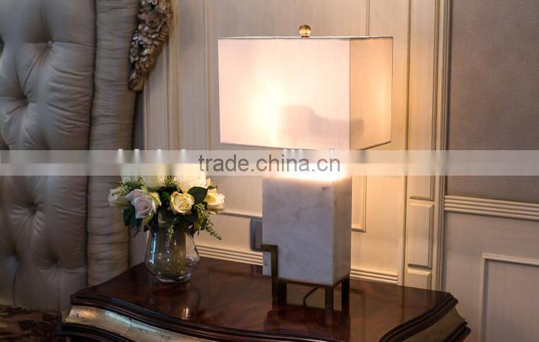 New design retangular shape jade body metal bottom fabric lampshade bedoom table lamp