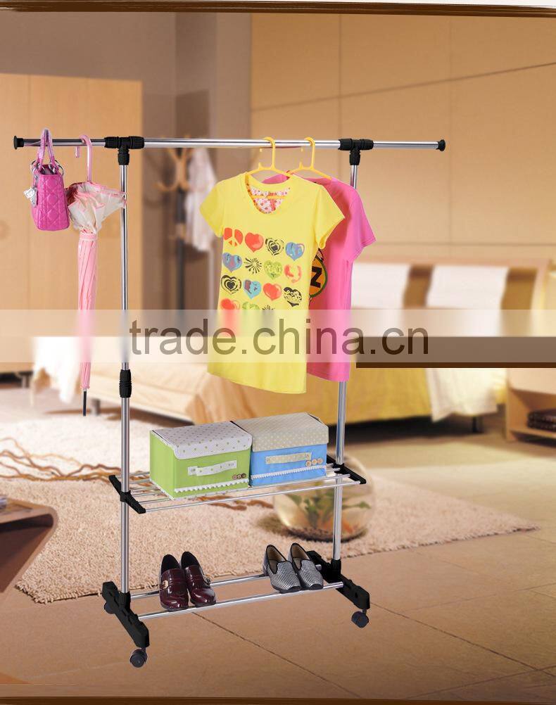 Double rods garment telescopic drying rack