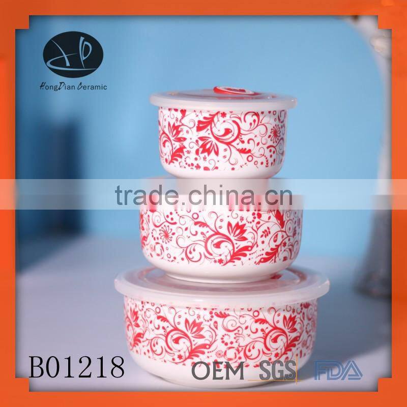 mixing bowl set,lid food storage set, ceramic bowl with lid plastic