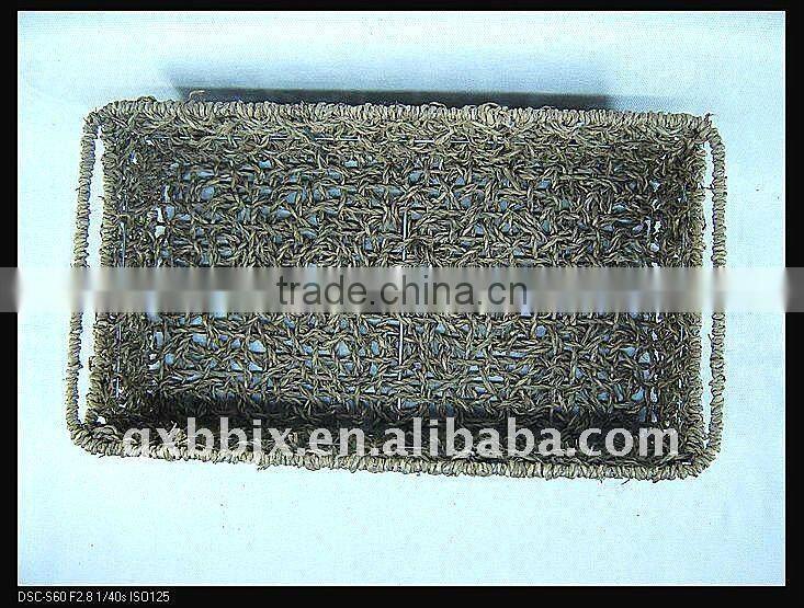 Rectangle seagrass weaving iron frame storage handmade basket