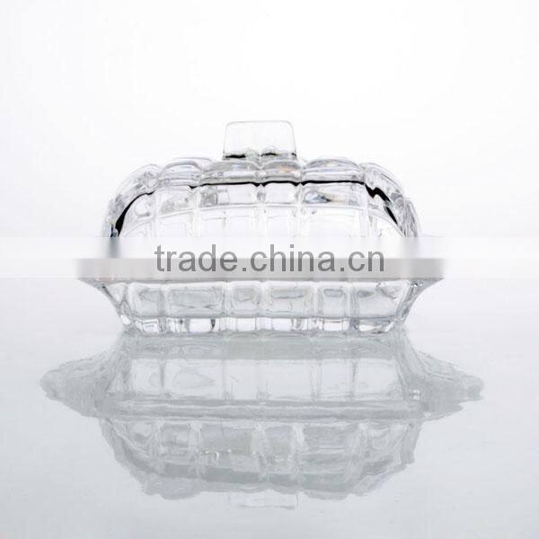 Glass Cover and Ceramic Butter Serving Tray Set