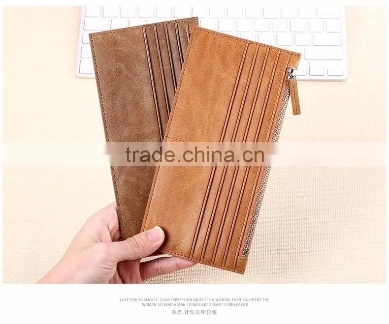 top cowhide leather tan color rfid blocking men zipper card holder wallet